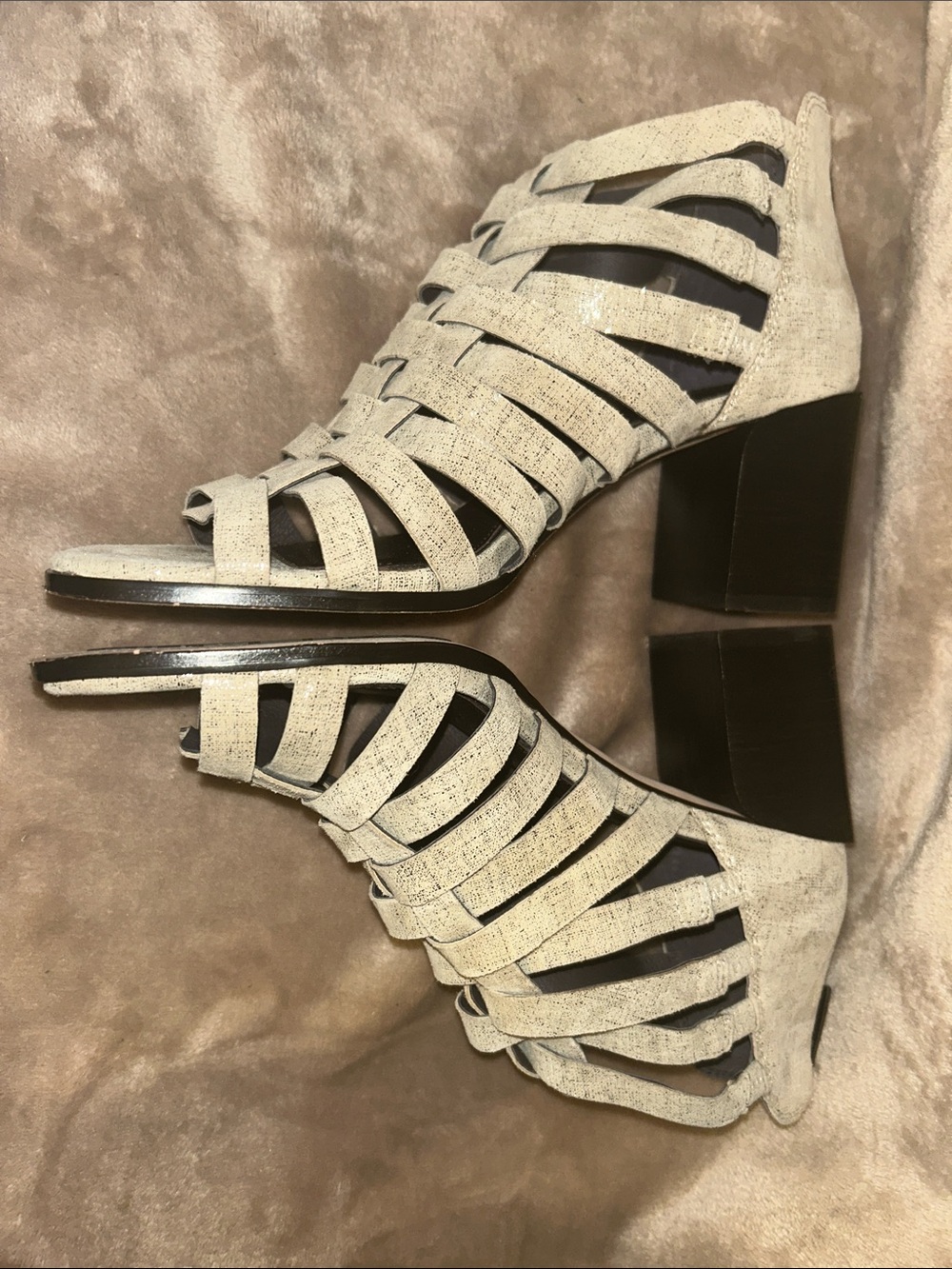 Donald Pliner Pixee Strappy Block Heel Open Toe Metallic Shimmer Cage Sandals 9 - Picture 6 of 16